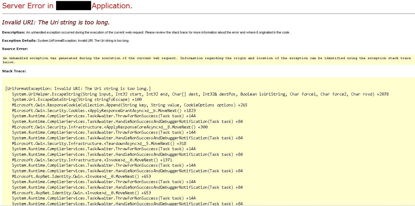 sql server OWIN Invalid URI The Uri String is too long Stack Overflow