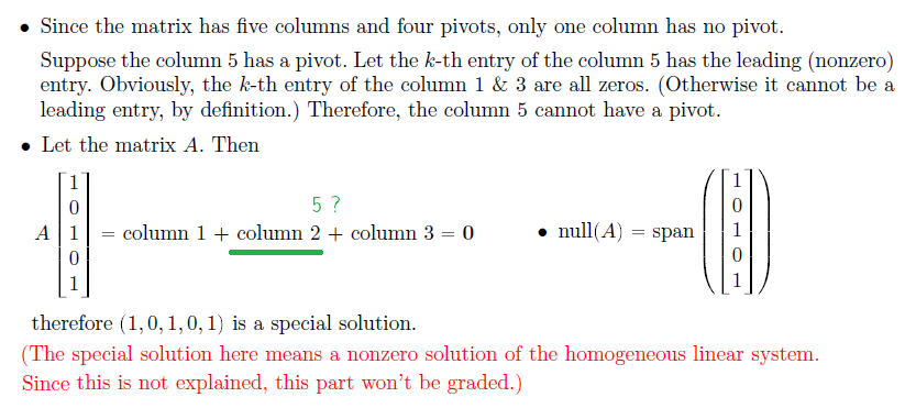 linear algebra Free variables, nullspace for a matrix with the sum of