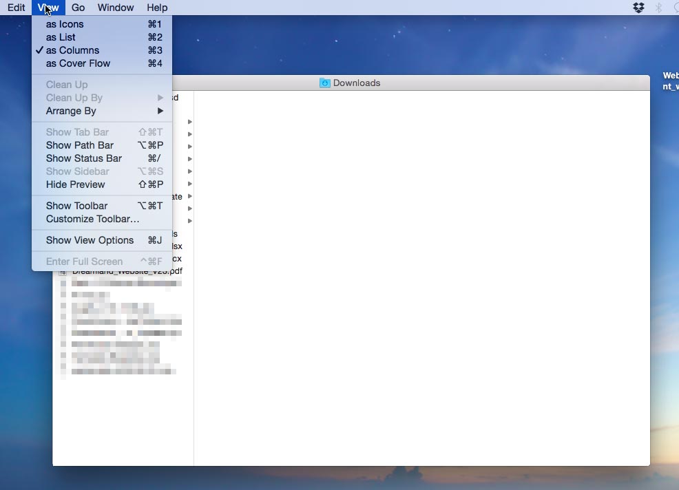 mac OSX Mavericks Downloads folder opens in Finder without sidebar, status bar or toolbar