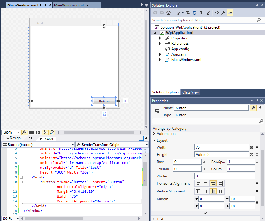 wpf How to place a button correctly on the bottom/right? Stack Overflow