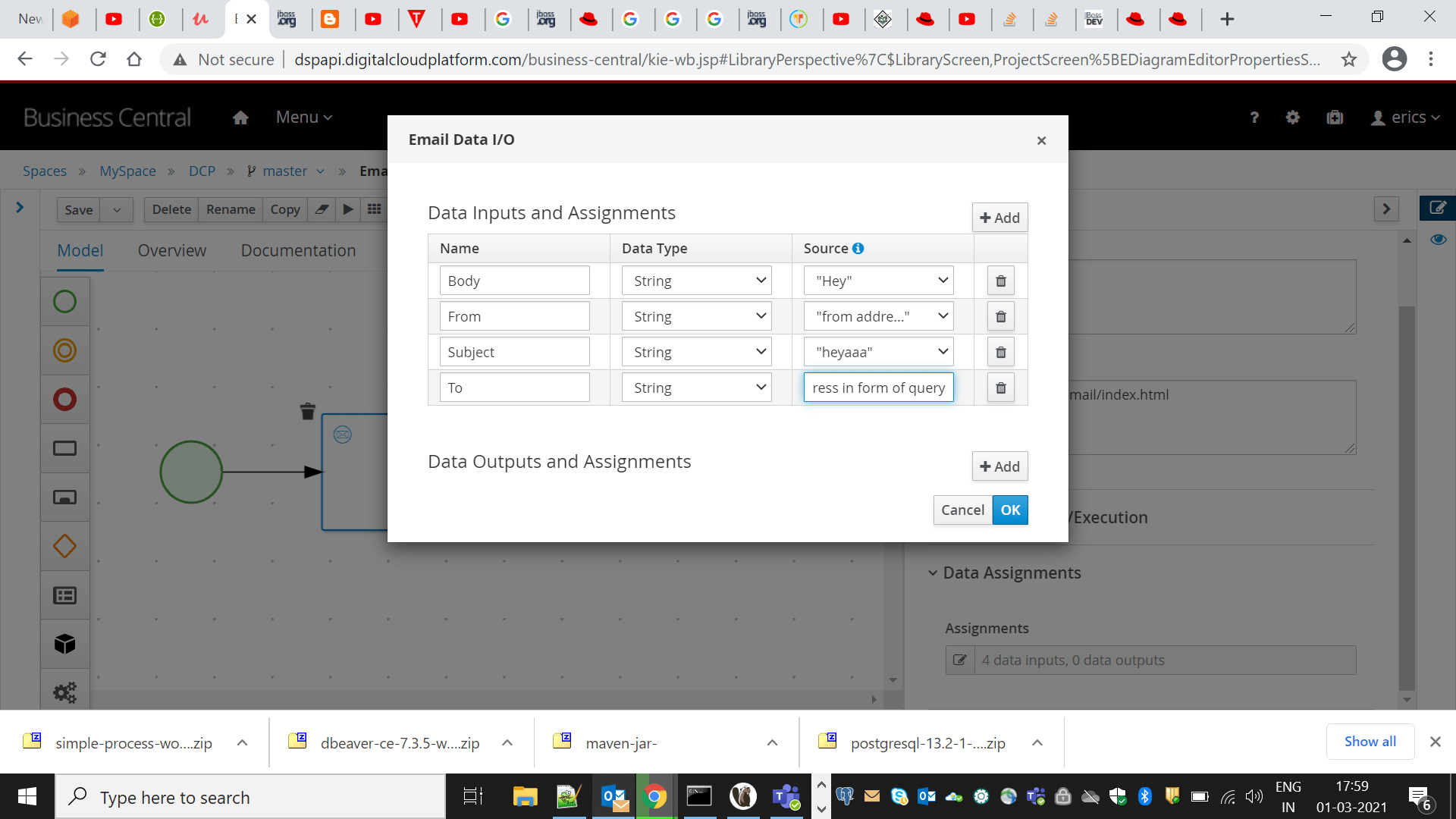 java How to connect datasource to data input assignment's source in