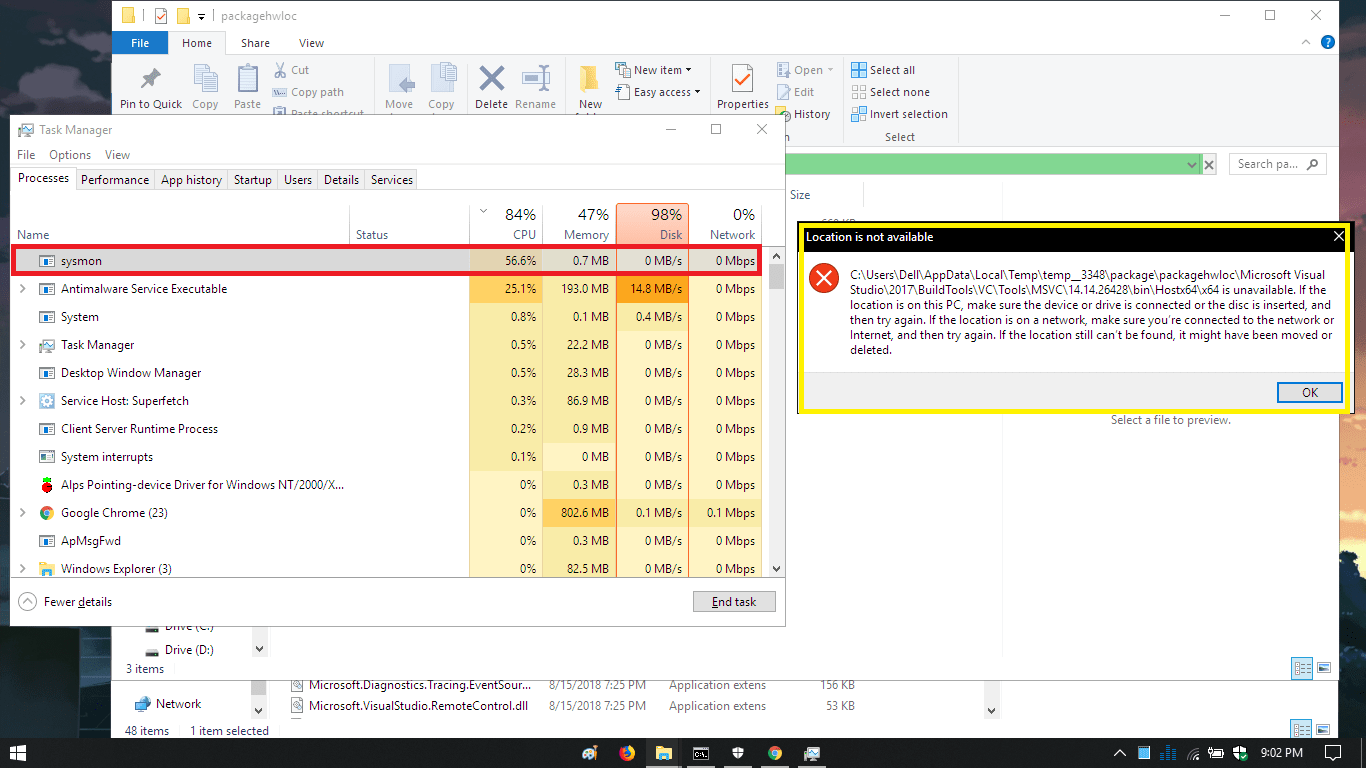 windows 10 SYSMON.EXE is taking almost half of CPU. Is it virus