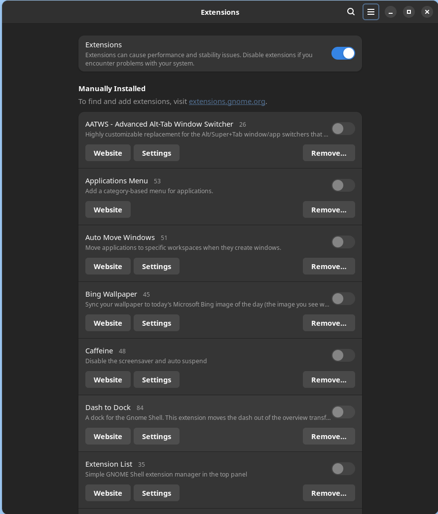 Gnome extensions not working after upgrading to gnomeshell 44.2