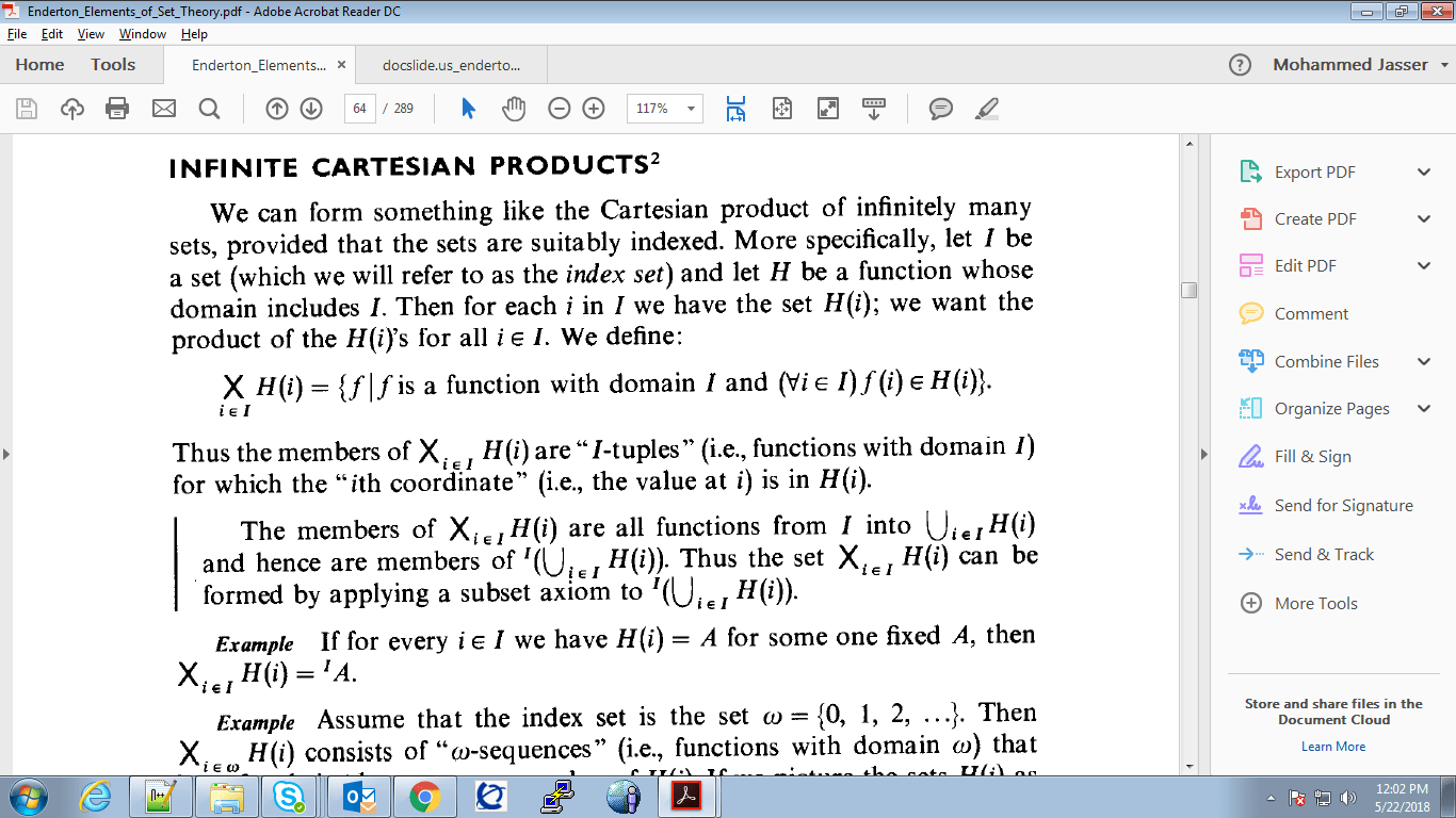 self learning Infinite cartesian product from Herbert Enderton's