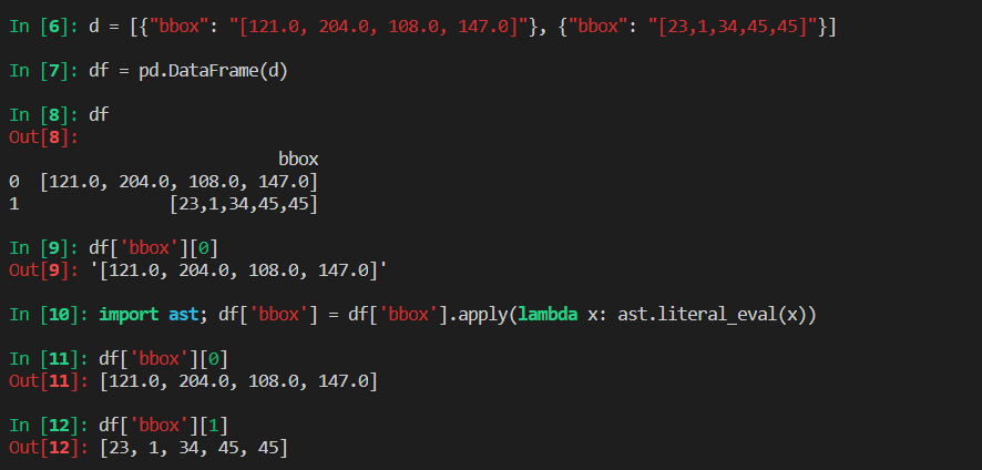 pandas reading python dataframe and one column is represent as string