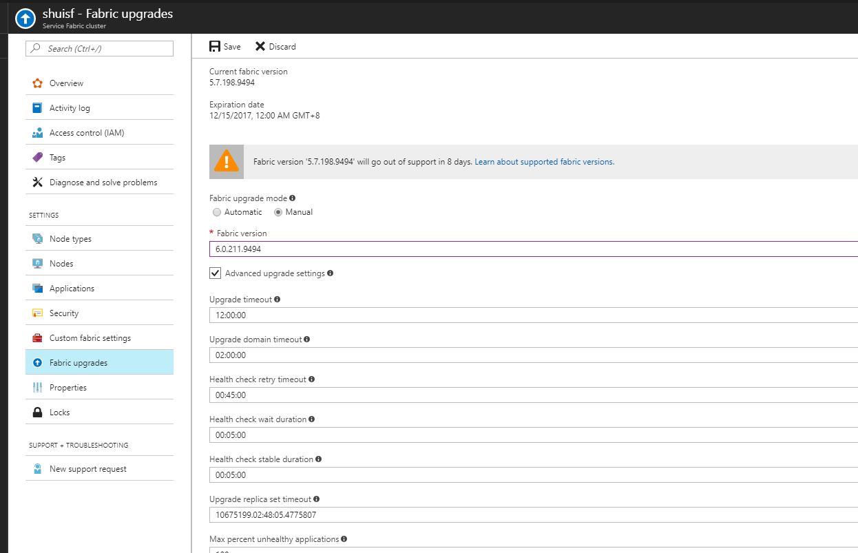 azure Upgrade path for service fabric from 5.7.198 to 6.0 Server Fault