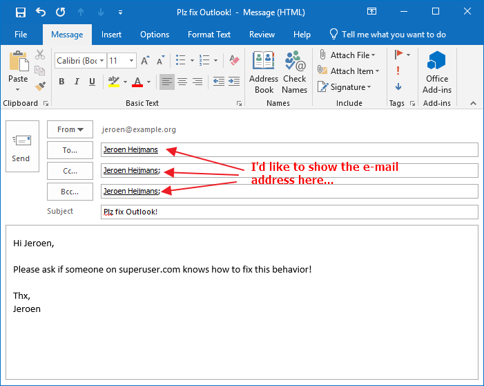 Always display to/cc/bcc email addresses when composing new mail in