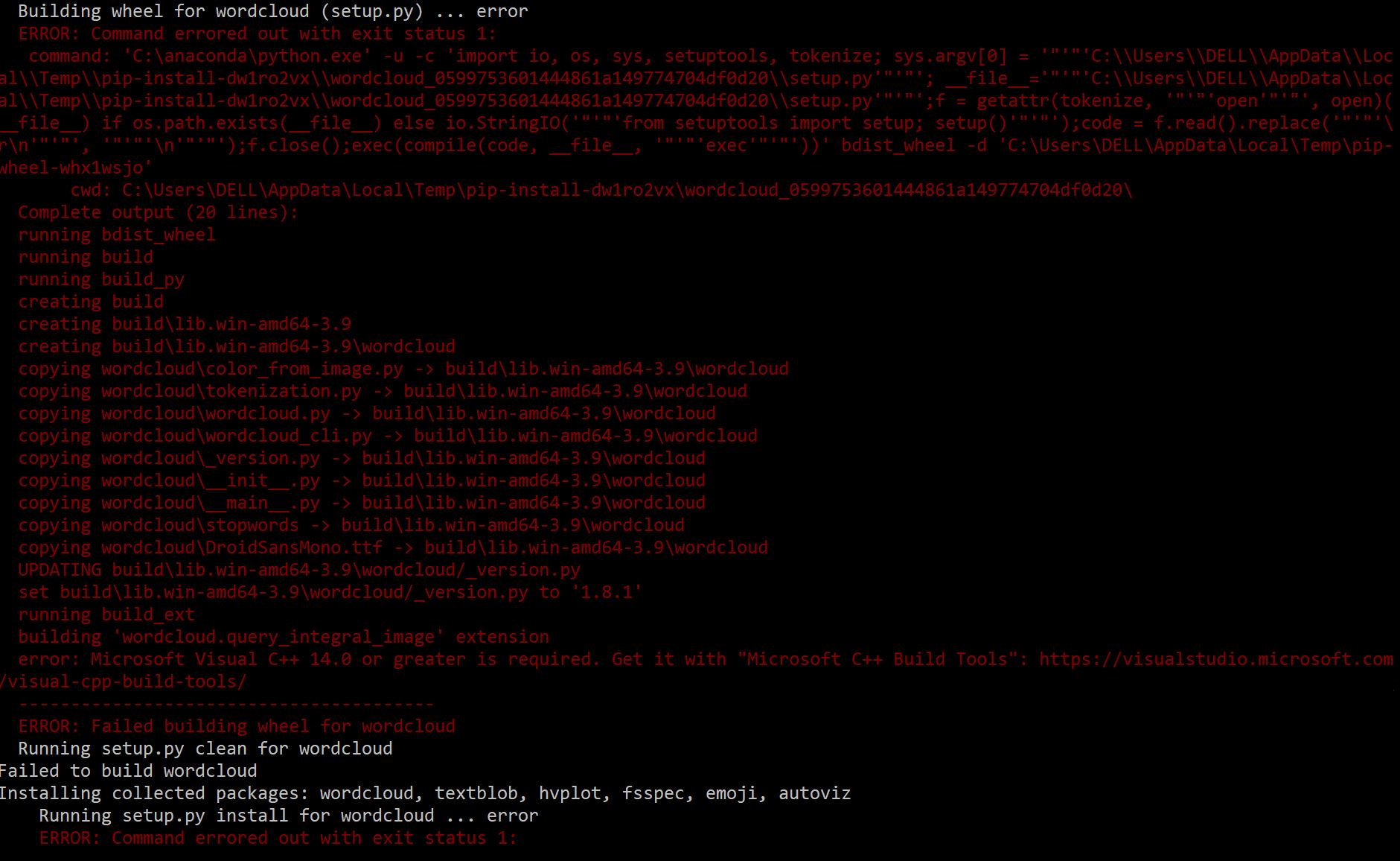 python 3.x Error when I install autoviz on anaconda