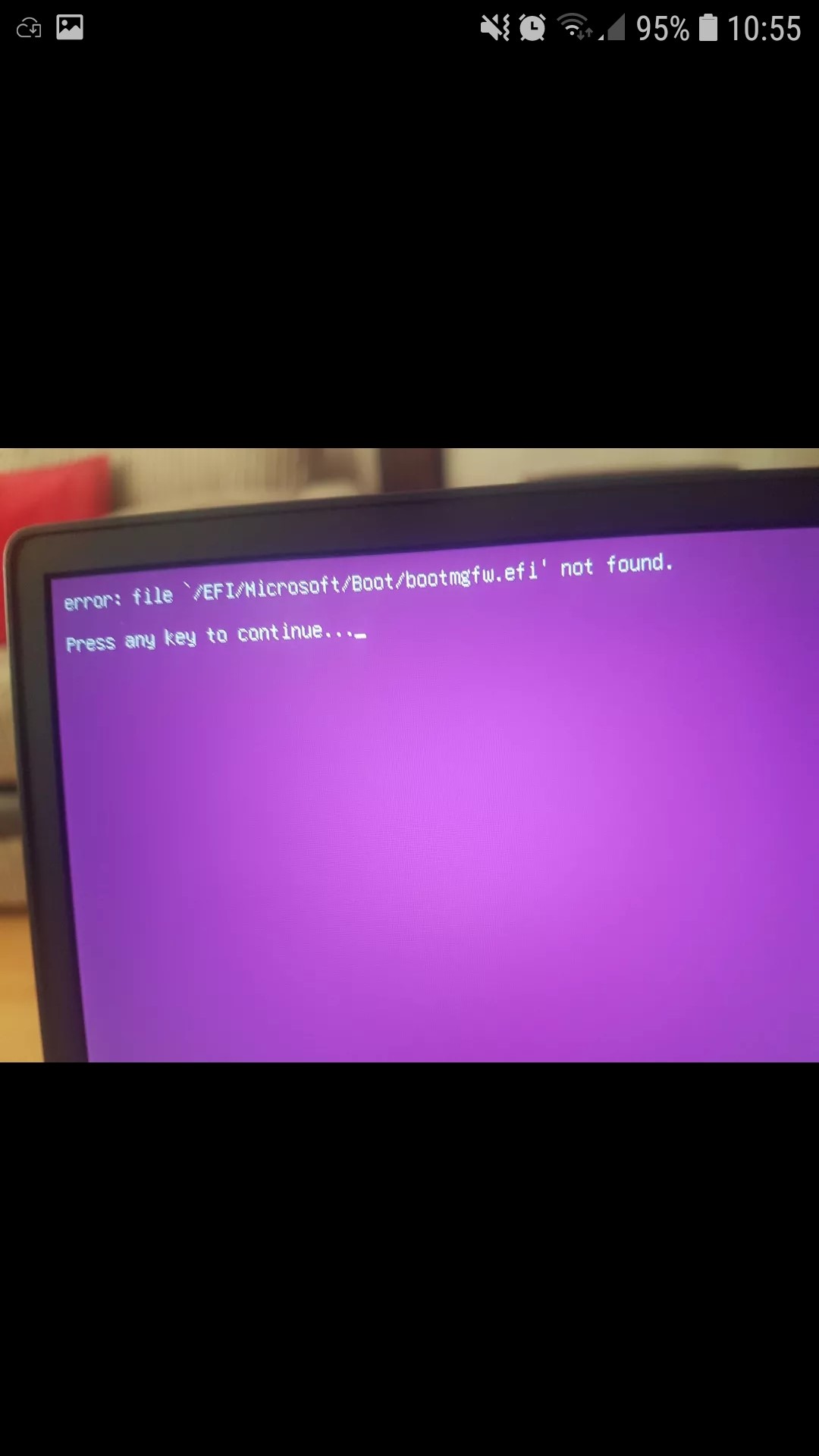 Efi/microsoft/boot/bootmgfw.efi not found after restarting laptop from
