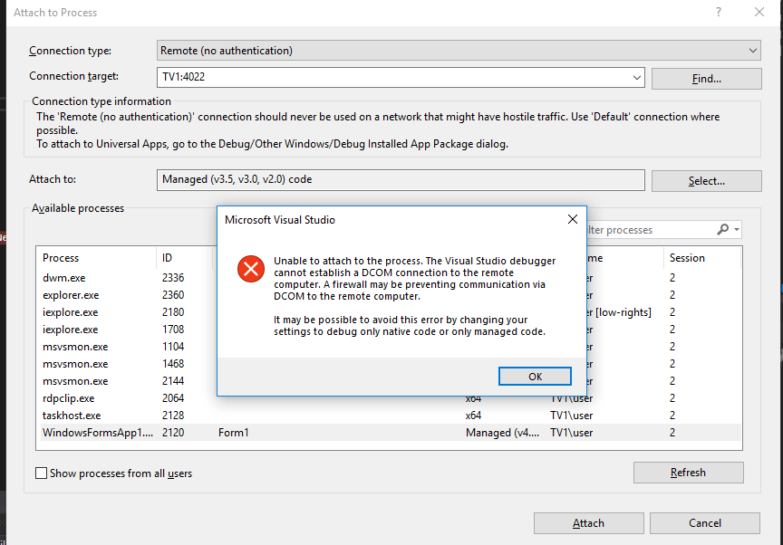 c Remote debugging WinForms application Stack Overflow