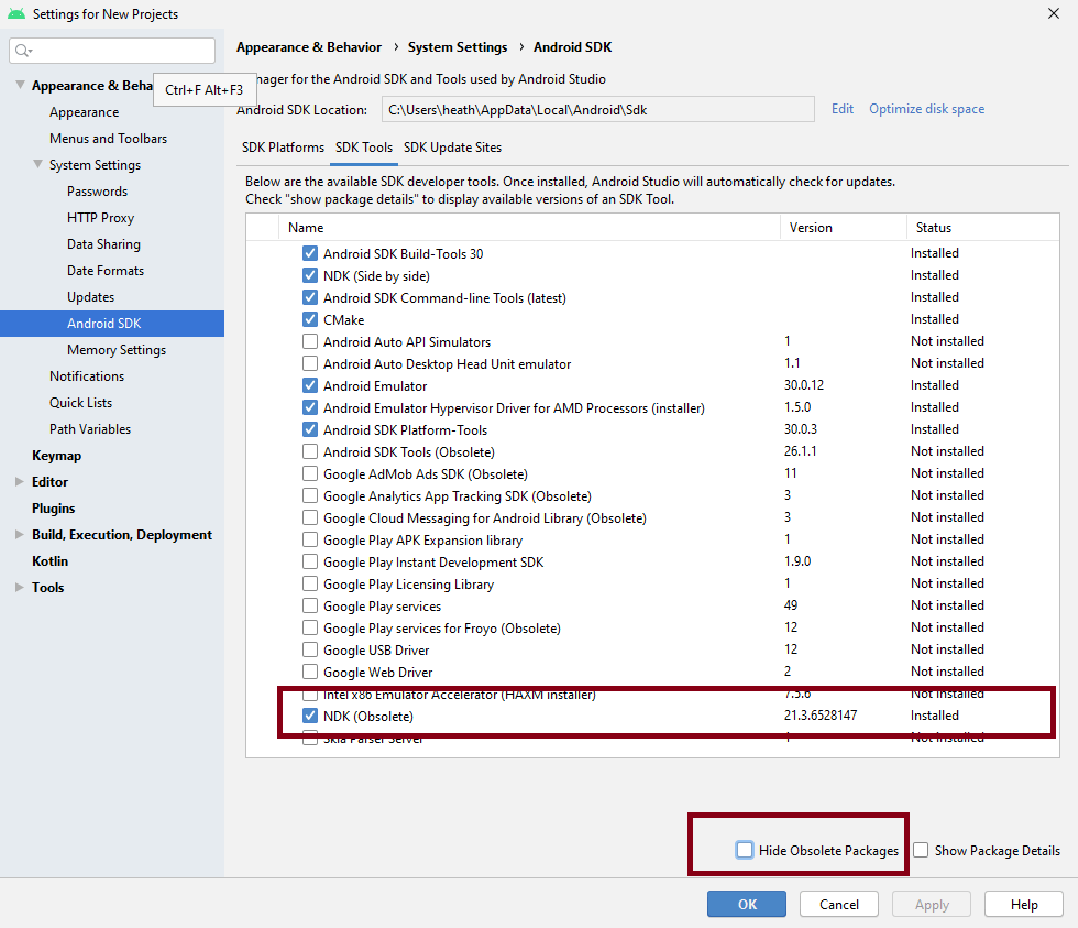 android Gradle sync failed, NDK not configured, download it with SDK