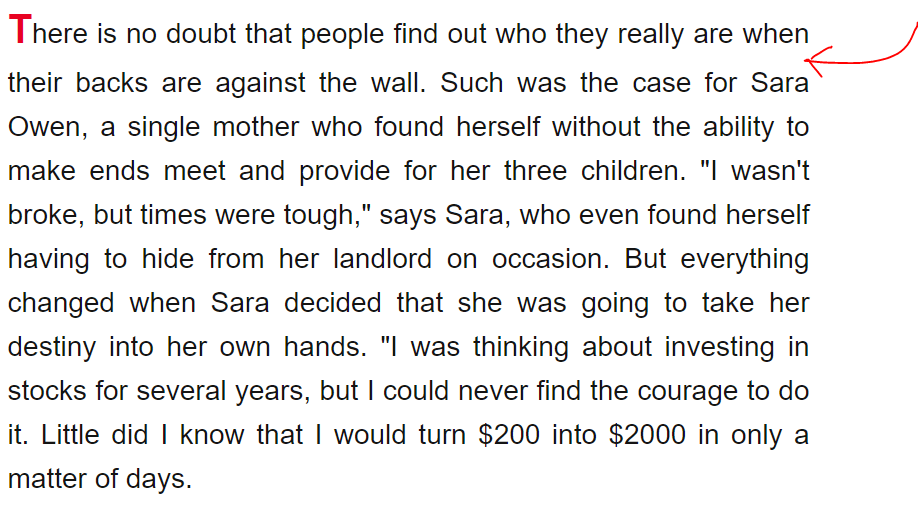 html How to make first letter of paragraph bigger without stretching