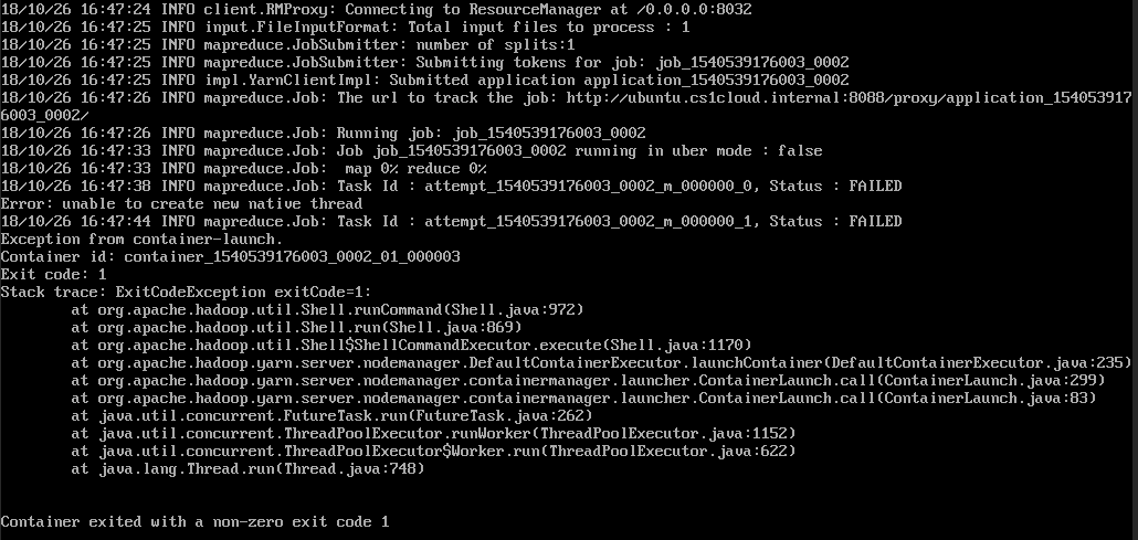 hadoop Container exited with a nonzero exit code 1 during wordcount Stack Overflow