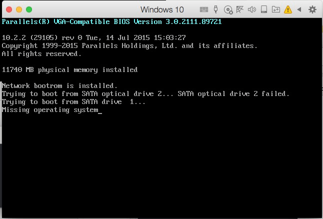 macos Paralells Reports Missing Operating System with Windows 10