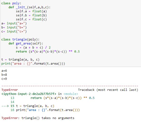 Object Oriented Python for area of triangle Stack Overflow