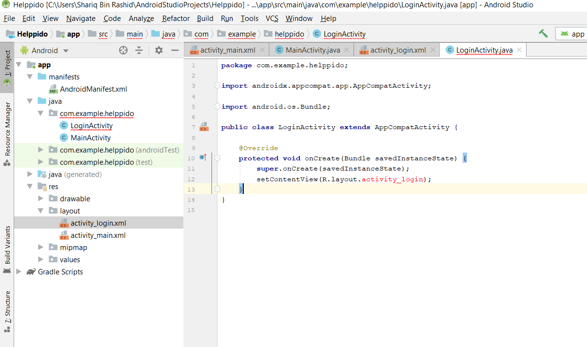 java Android studio setContentView(R.layout.activity_login); is not