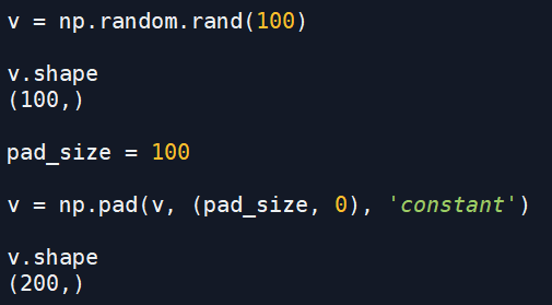 python numpy pad with zeros creates 2d array instead of desired 1d