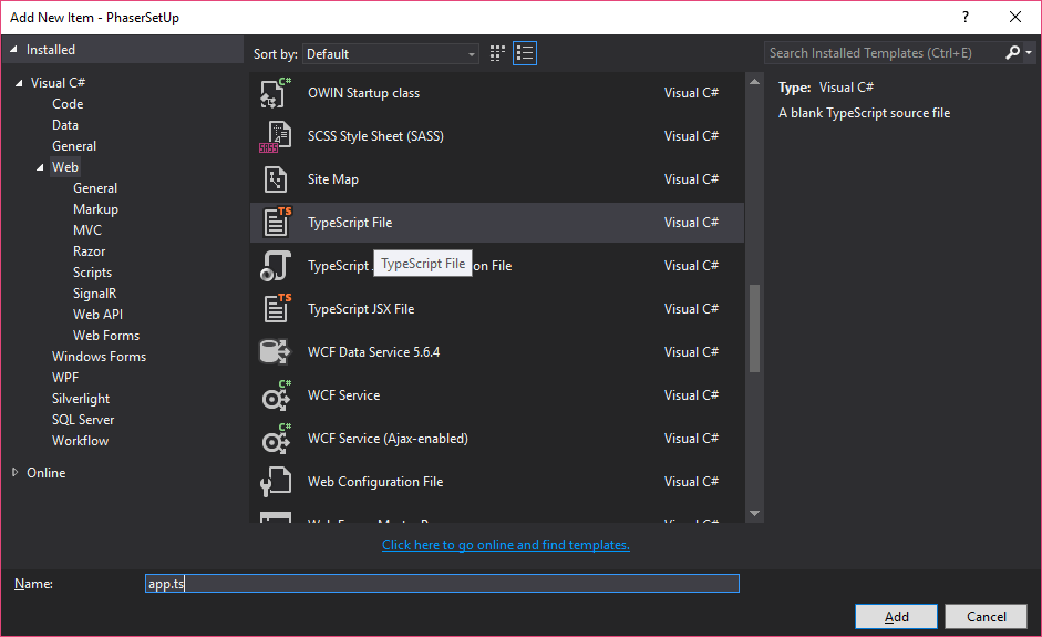 phaserframework Phaser environment setup MVC5