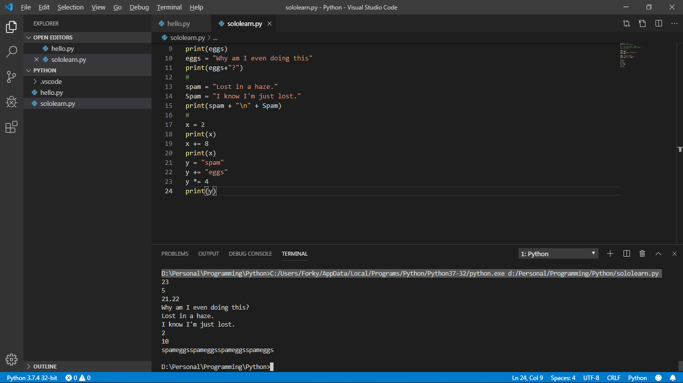 windows 7 How to stop VS Code terminal from printing file path upon every run? Super User