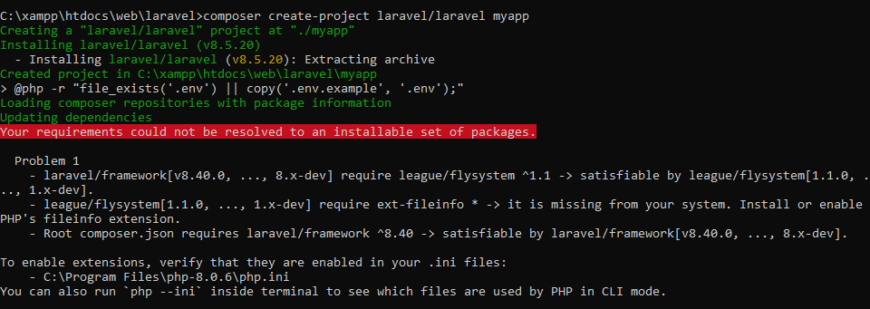 laravel How can I resolve "Your requirements could not be resolved to