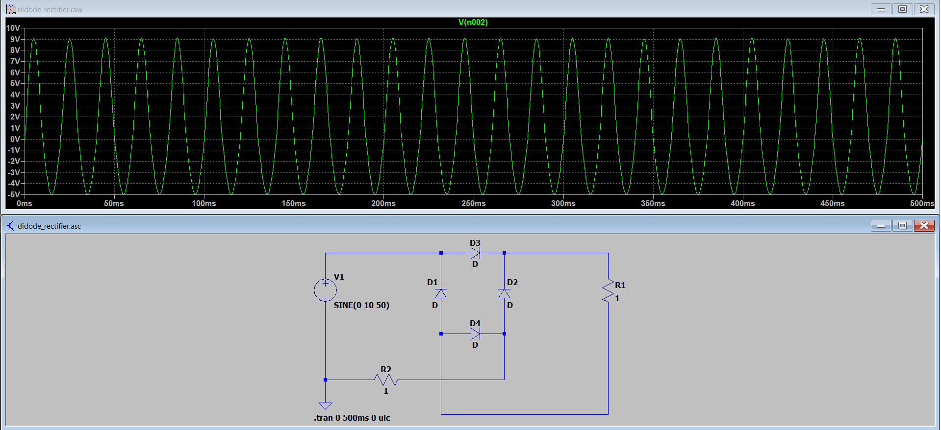 ac Why does two grounds vs one ground give different results in LTspice with rectifier circuit