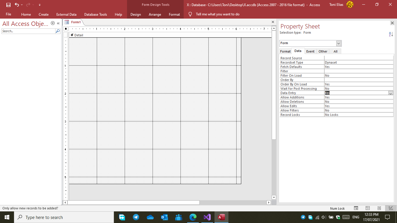 vba Open continuous form Access in new records Stack Overflow