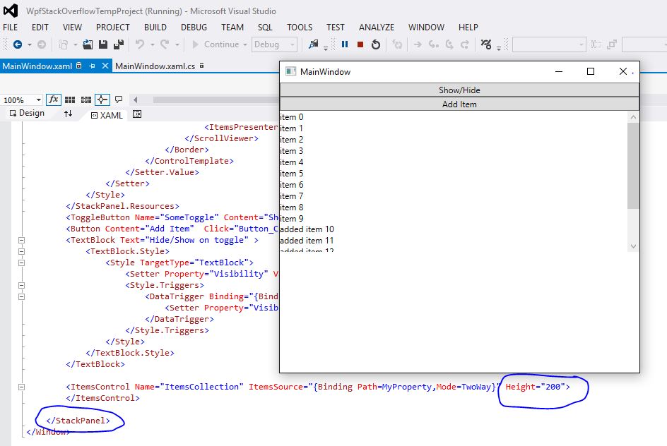WPF Items control doesnot show VerticalScrollBar automatically Stack