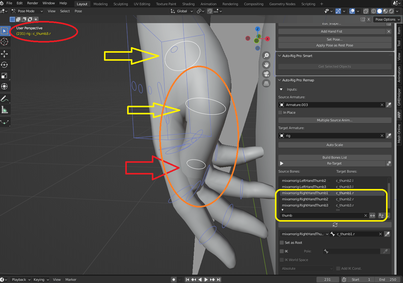 rigging Thumbs rotated wrong for AutoRig Pro after retarget to