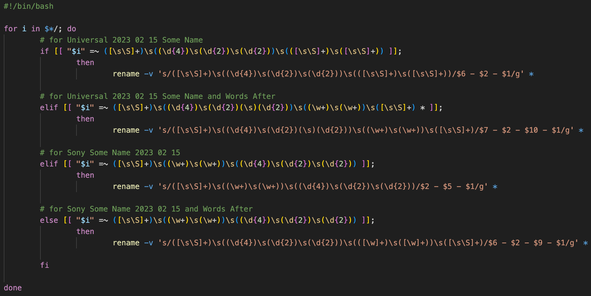 rename multiple folders under different conditions by matching regex