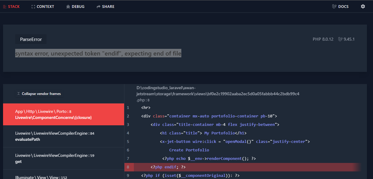 laravel 9 = syntax error, unexpected token "endif", expecting end of