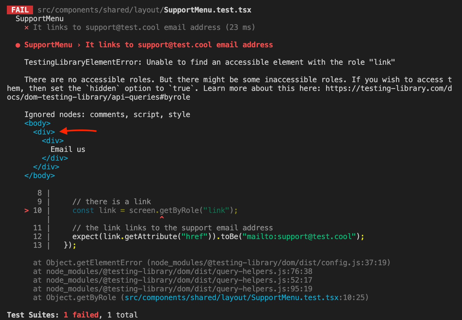 reactjs Test Next.js Link with Reacttestinglibrary The link does