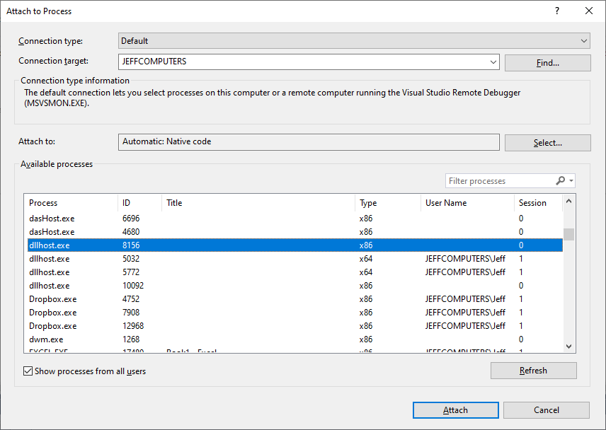 Unable to Attach Debug Visual Studio 2017 with VB got