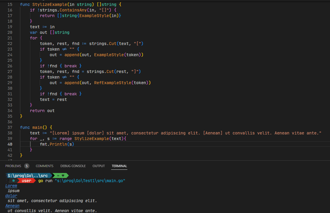 go Concatenation of strings with ANSI escape codes breaks styling in