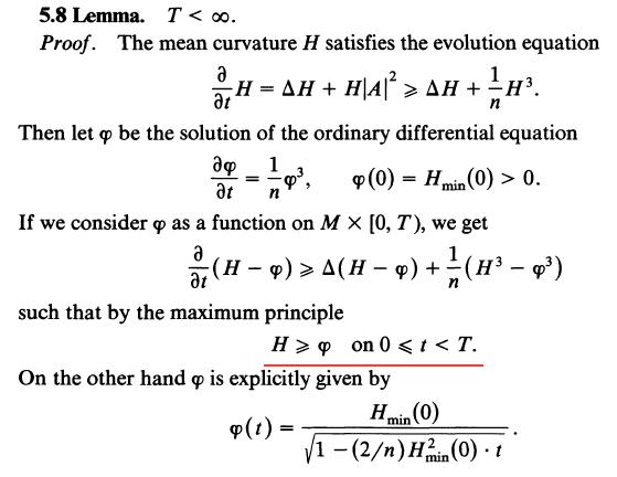 differential geometry Maximum principle in a proof of mean curvature