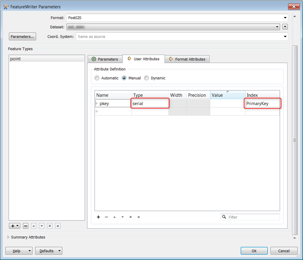 How to create autoincrementing primary key with dynamic writer in FME