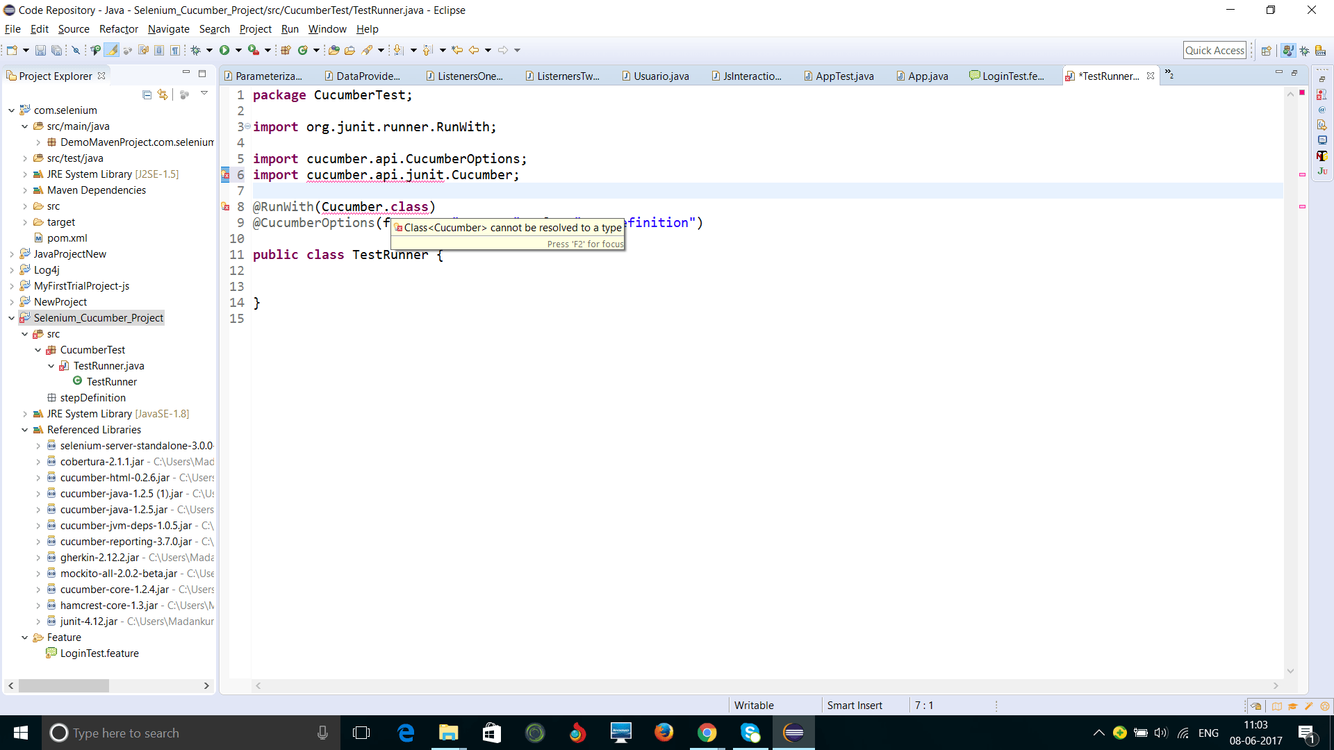 class cannot be resolved to a type also not able to import cucumber