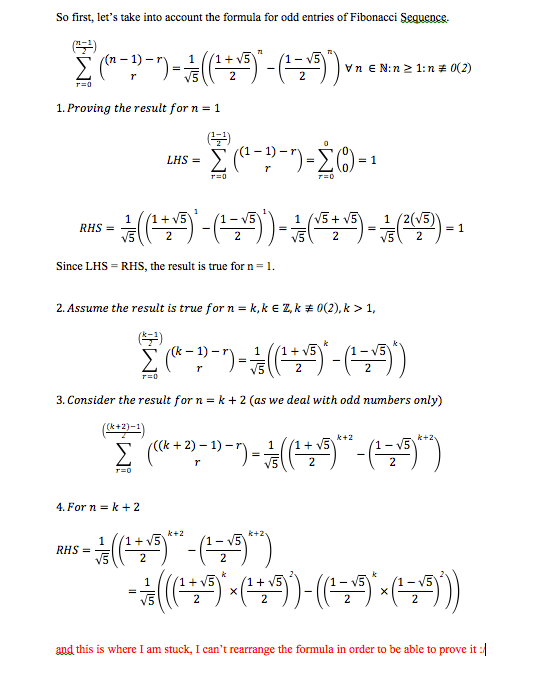 Help with induction proof for formula connecting Pascal's Triangle with