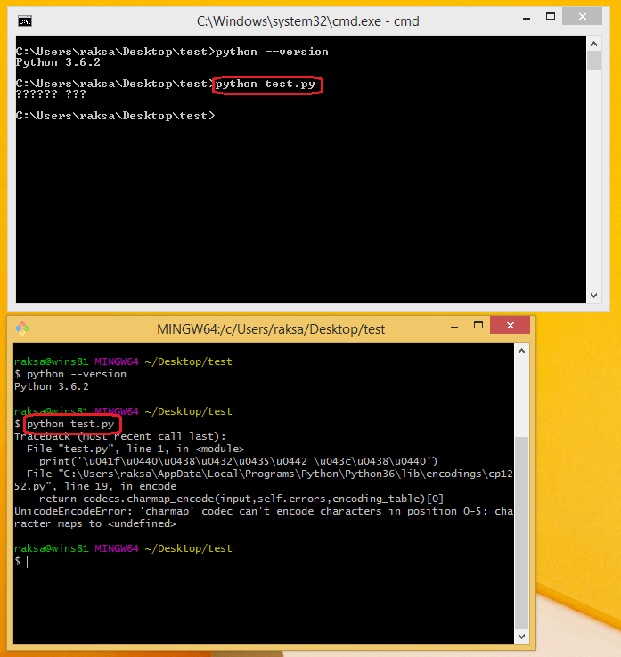 Python print Unicode string via 'Git Bash' gets 'UnicodeEncodeError' Stack Overflow