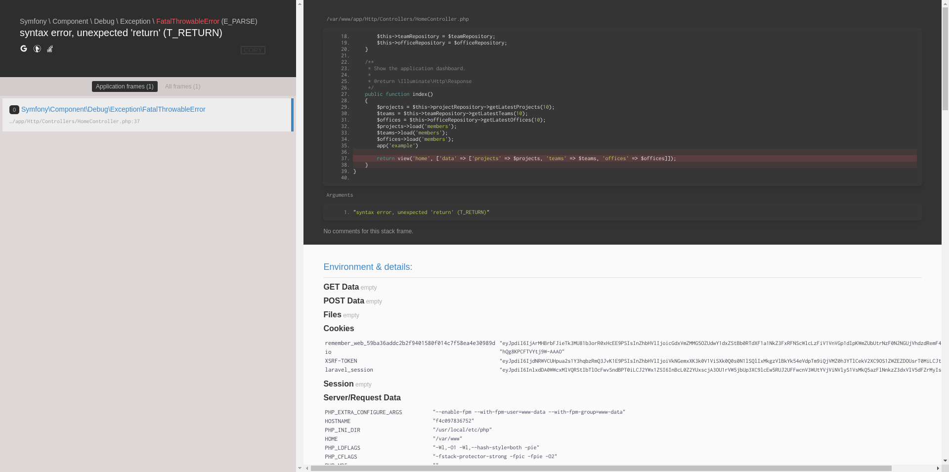 Laravel Error screen, what file throws the error and what file to fix