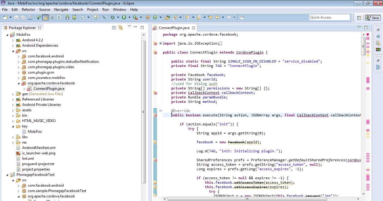 android Phonegap facebook login plugin can not import java.io