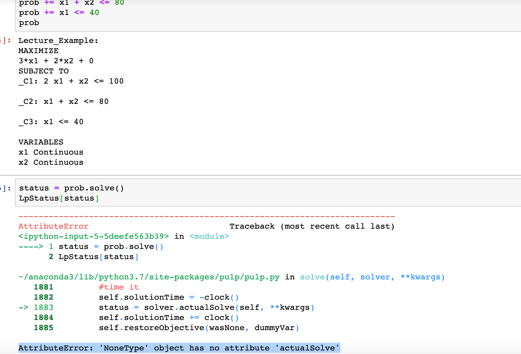 python Receiving AttributeError object has no attribute