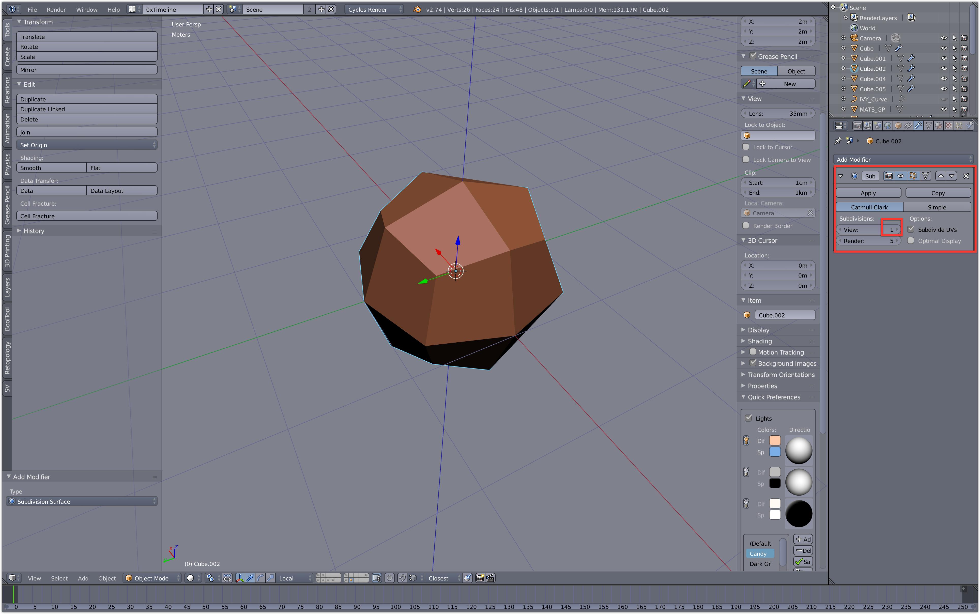 mesh Subdivisions View parameter using Multires or Subsurf modifiers