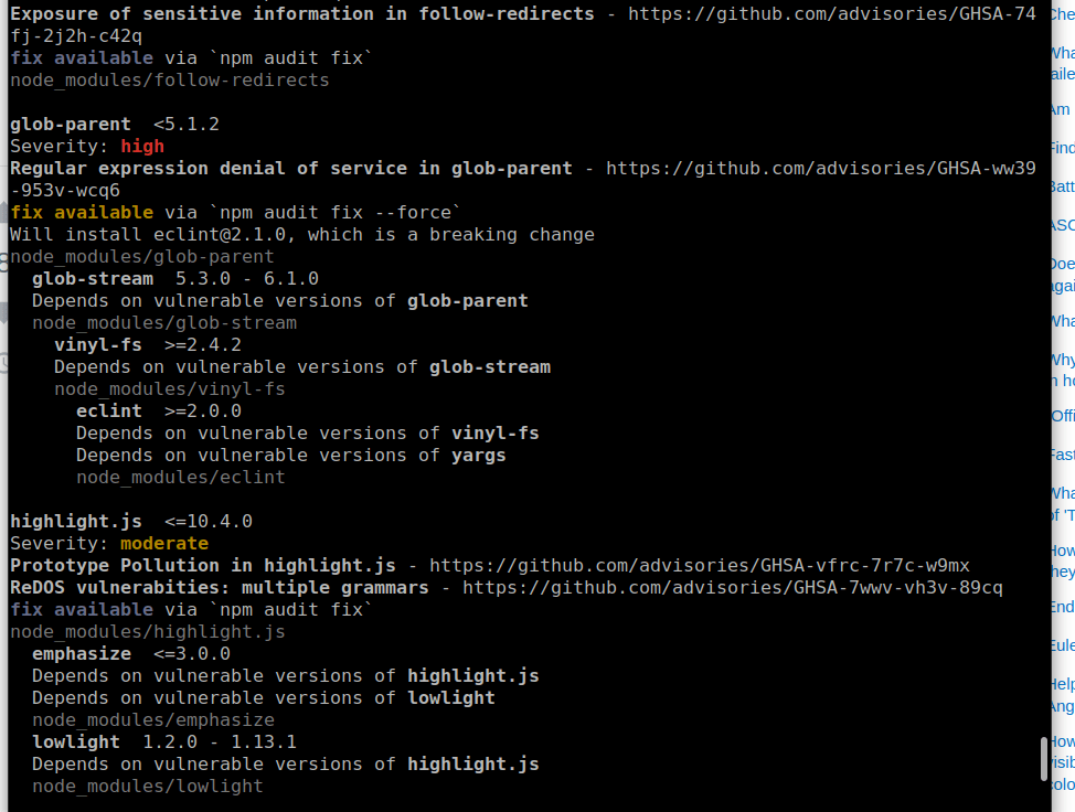 node.js Cannot fix global packages vulnerabilities Stack Overflow