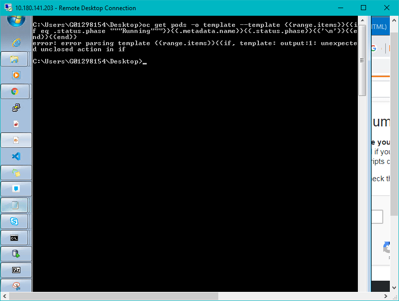 go OpenShift GoLang Template parsing error in oc.exe command prompt
