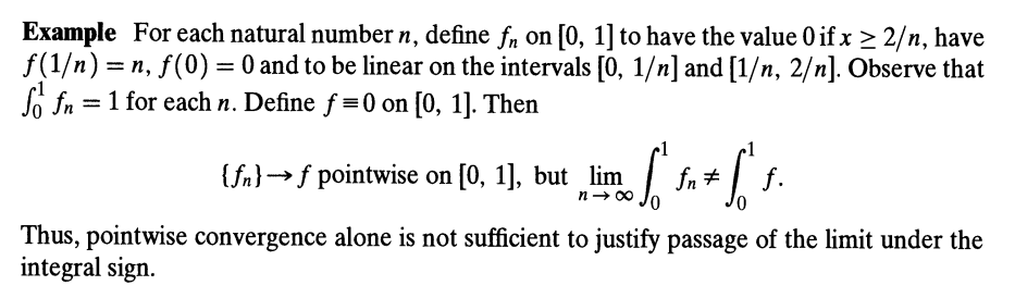 real analysis Elaborating an example that shows that pointwise