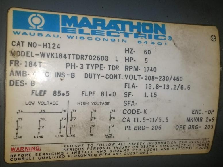 three phase Decoding Marathon electric motor model number