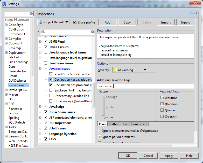 How to remove an custom javadoc tag from IntellijIDEA Stack Overflow