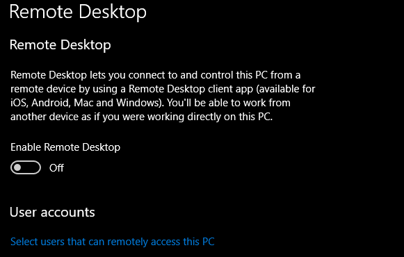 Can't enable remote desktop in Windows 10 Pro Super User