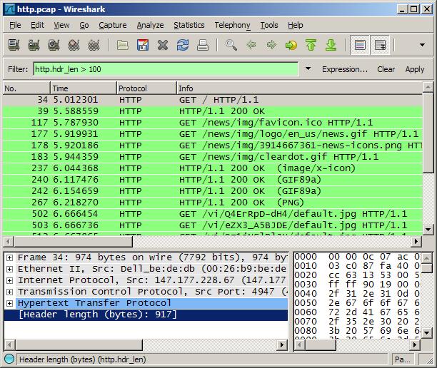 wireshark How to find out the HTTP header length of a packet? Stack