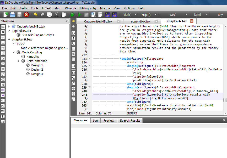 TeXstudio list of labels on the left pane TeX LaTeX
